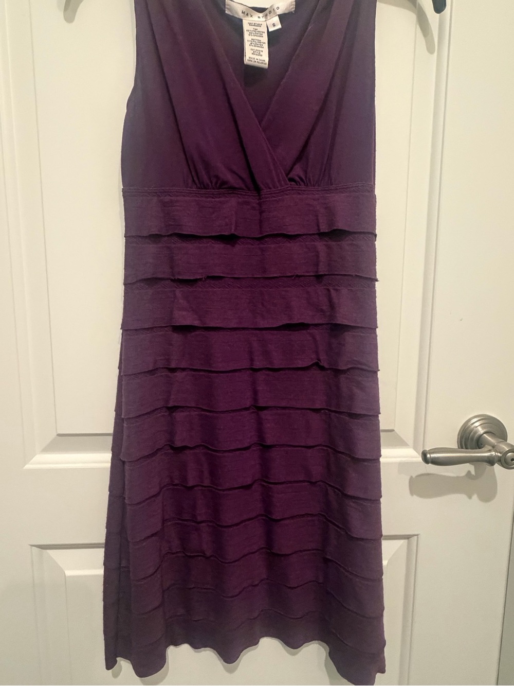 Max Studio Purple Tiered V-Neck Midi Dress